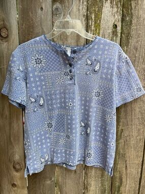 Vintage Blue Paisley Henley Tee
